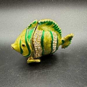 Green Rhinestone Decorative Fish Trinket Box